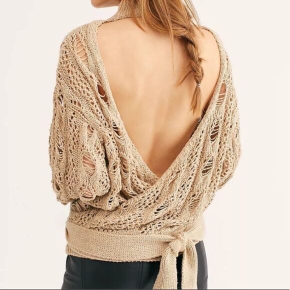 NWT Free People Beach Baja Sur Wrap Oversized Crochet Open Back Boho Sweater - Picture 1 of 8